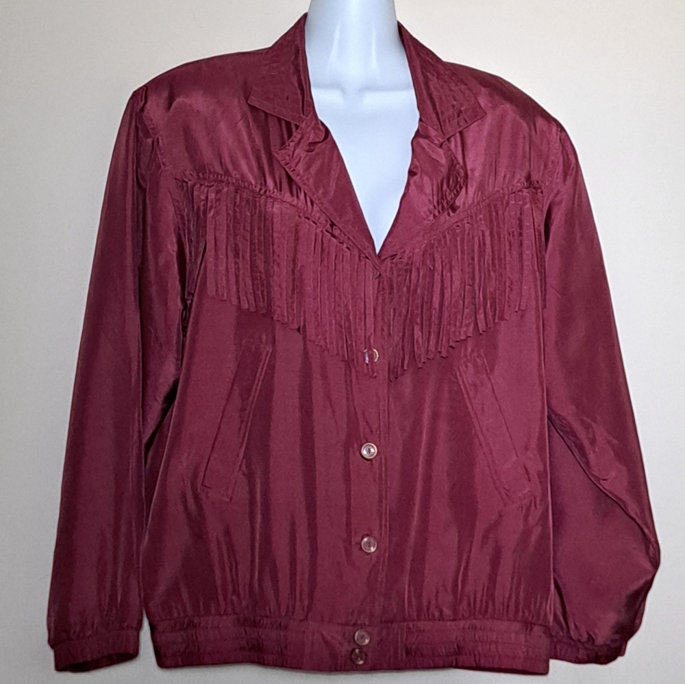 VINTAGE 100% Silk Fringe Western Bomber Jacket (MARGO)